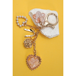 Josslyn Josslyn Pressed Flower Bow Pearl Heart Bag Charm Gold