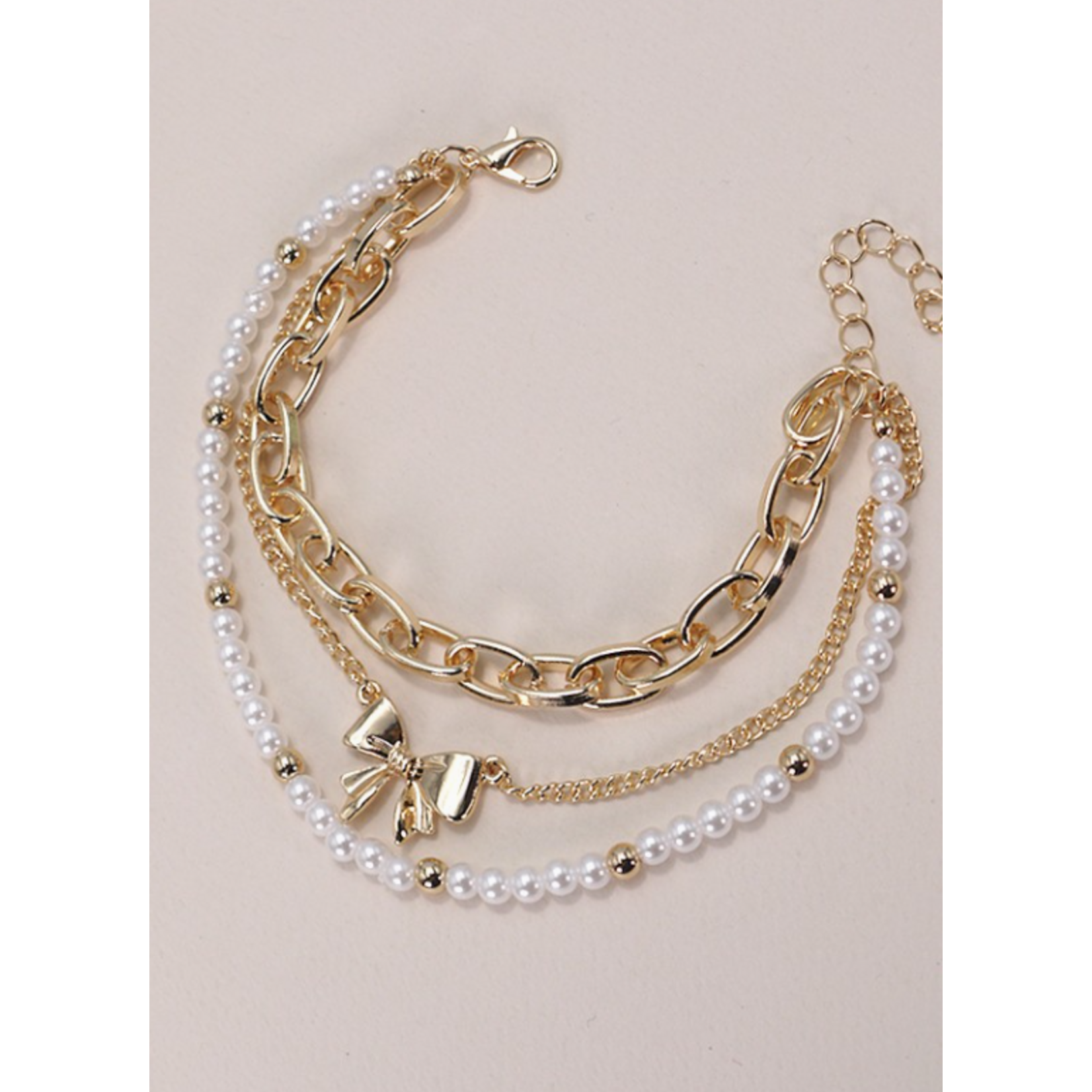 Josslyn Josslyn Bow Pearl Link Trio Set Bracelet Gold