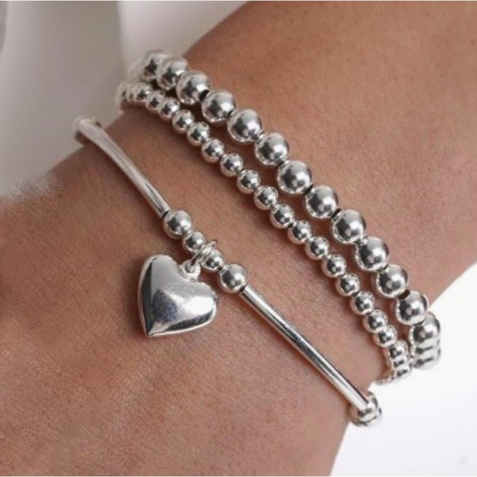 Josslyn Josslyn Multi Ball Chain Silver Stretchable Bracelet Silver