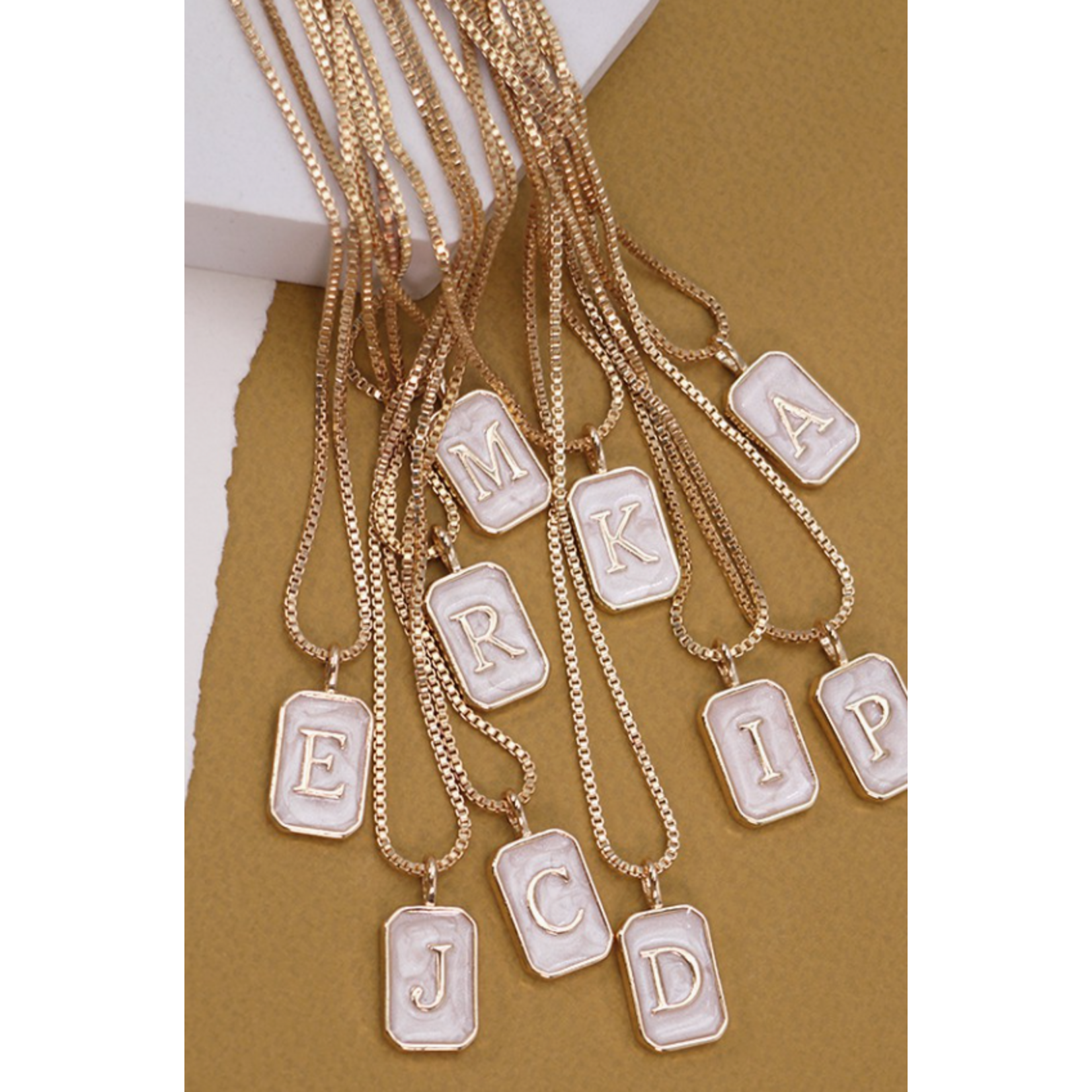 Josslyn Josslyn Monogram Initial Rectangle Pearly Charm Necklace