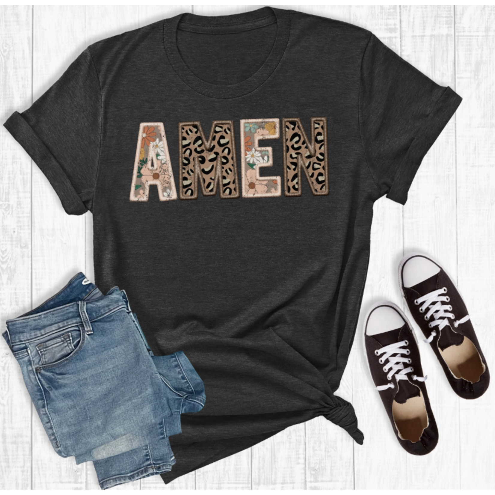 Rebel Rose Rebel Rose Boho Faith Amen Graphic Tee Charcoal