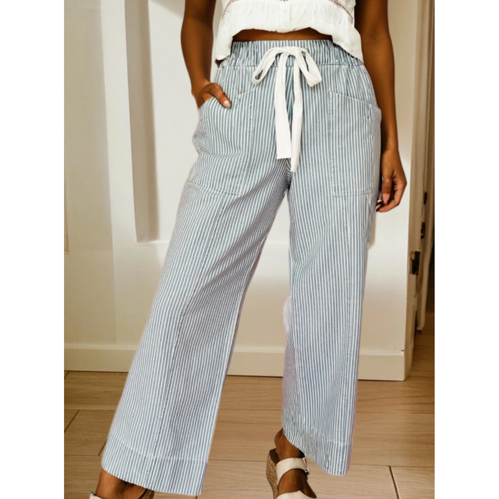 66 Disco 66 Disco Stripe Mid Rise Drawstring Waist Denim Jeans