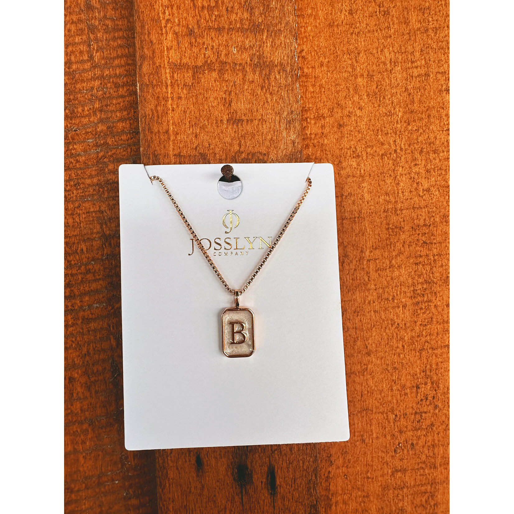 Josslyn Josslyn Monogram Initial Rectangle Pearly Charm Necklace