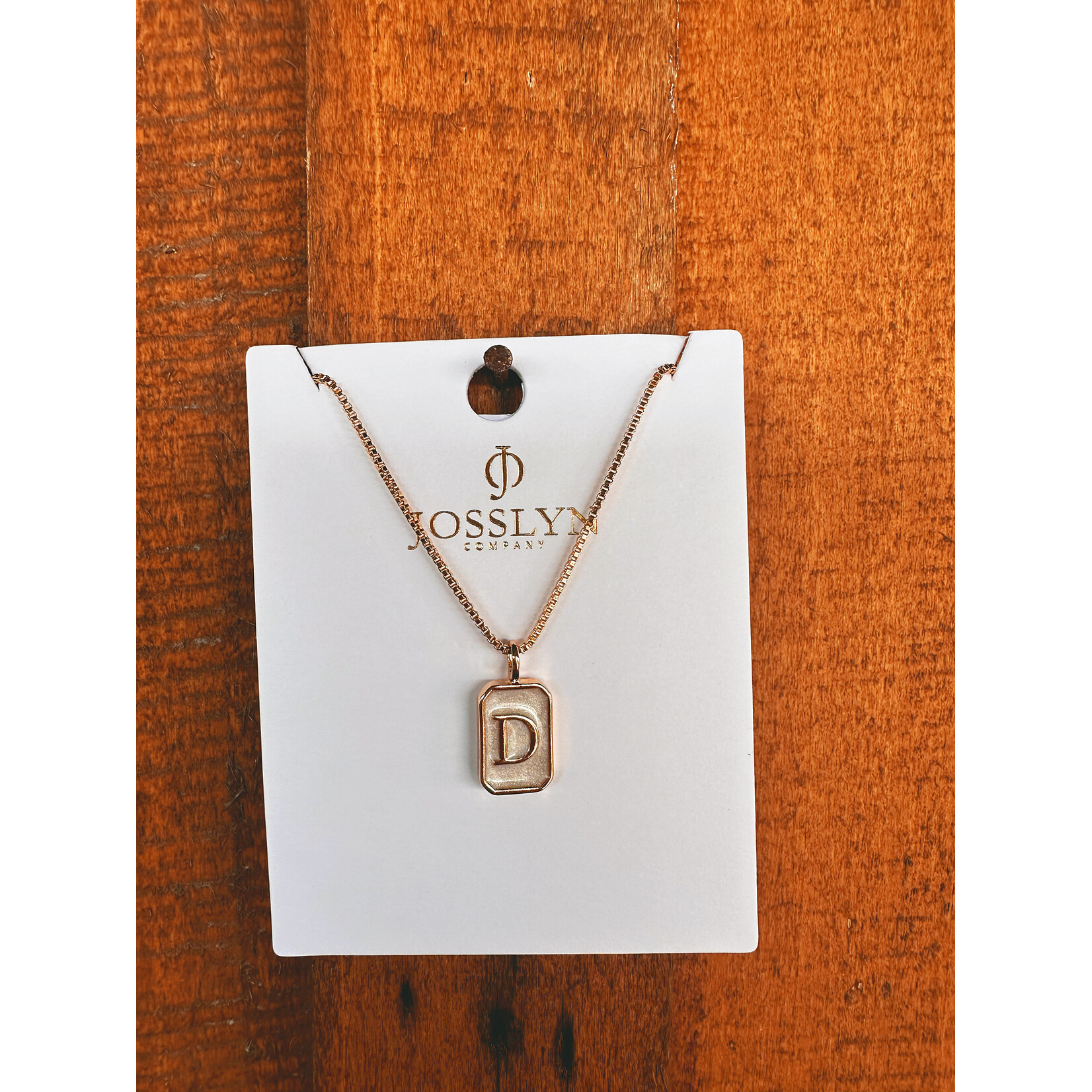 Josslyn Josslyn Monogram Initial Rectangle Pearly Charm Necklace