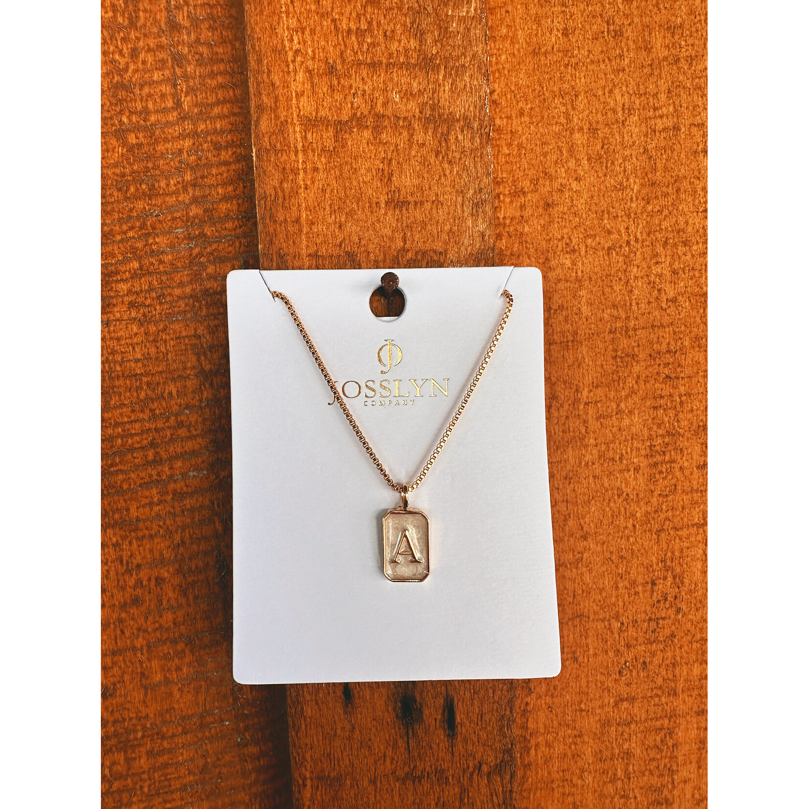 Josslyn Josslyn Monogram Initial Rectangle Pearly Charm Necklace