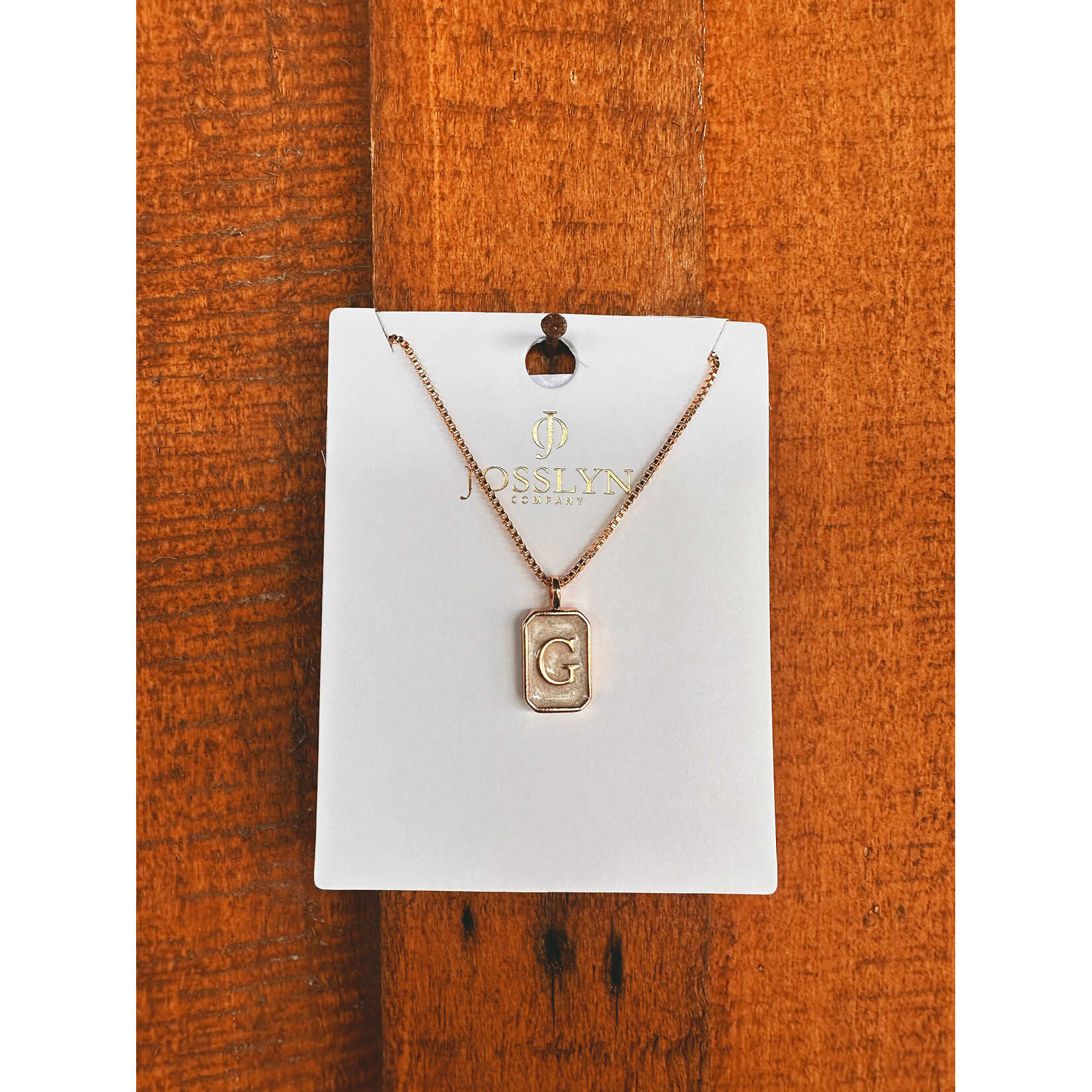 Josslyn Josslyn Monogram Initial Rectangle Pearly Charm Necklace