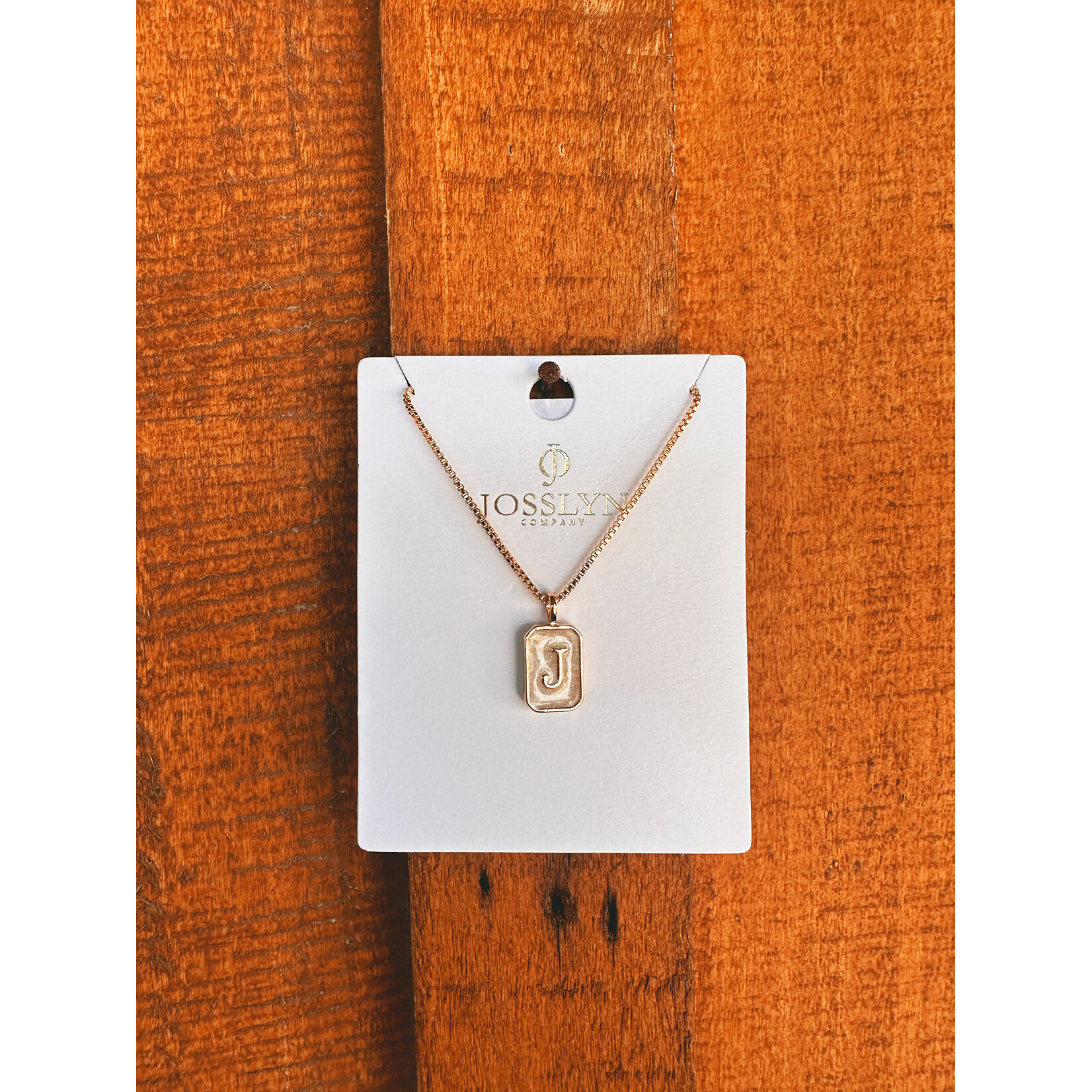 Josslyn Josslyn Monogram Initial Rectangle Pearly Charm Necklace