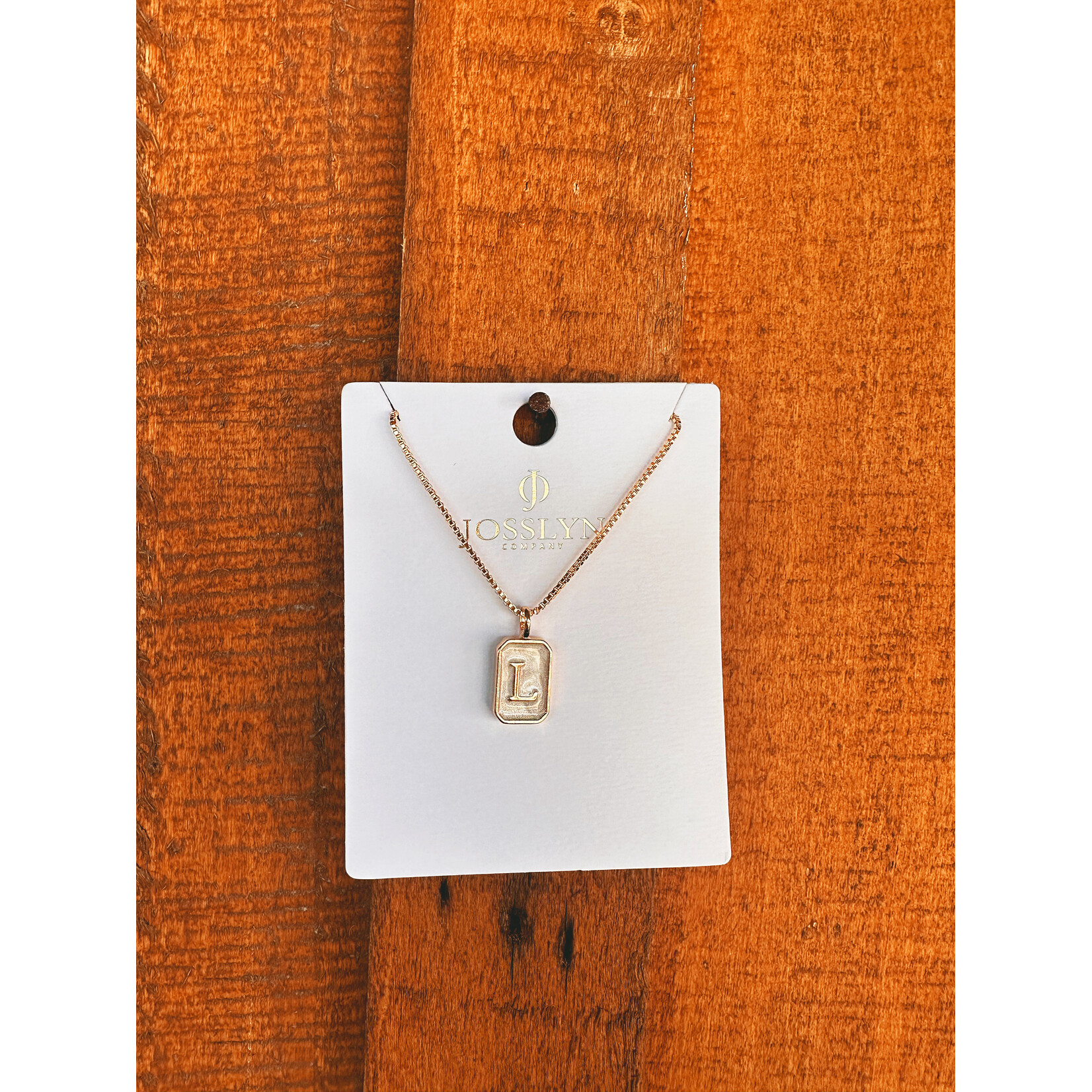 Josslyn Josslyn Monogram Initial Rectangle Pearly Charm Necklace