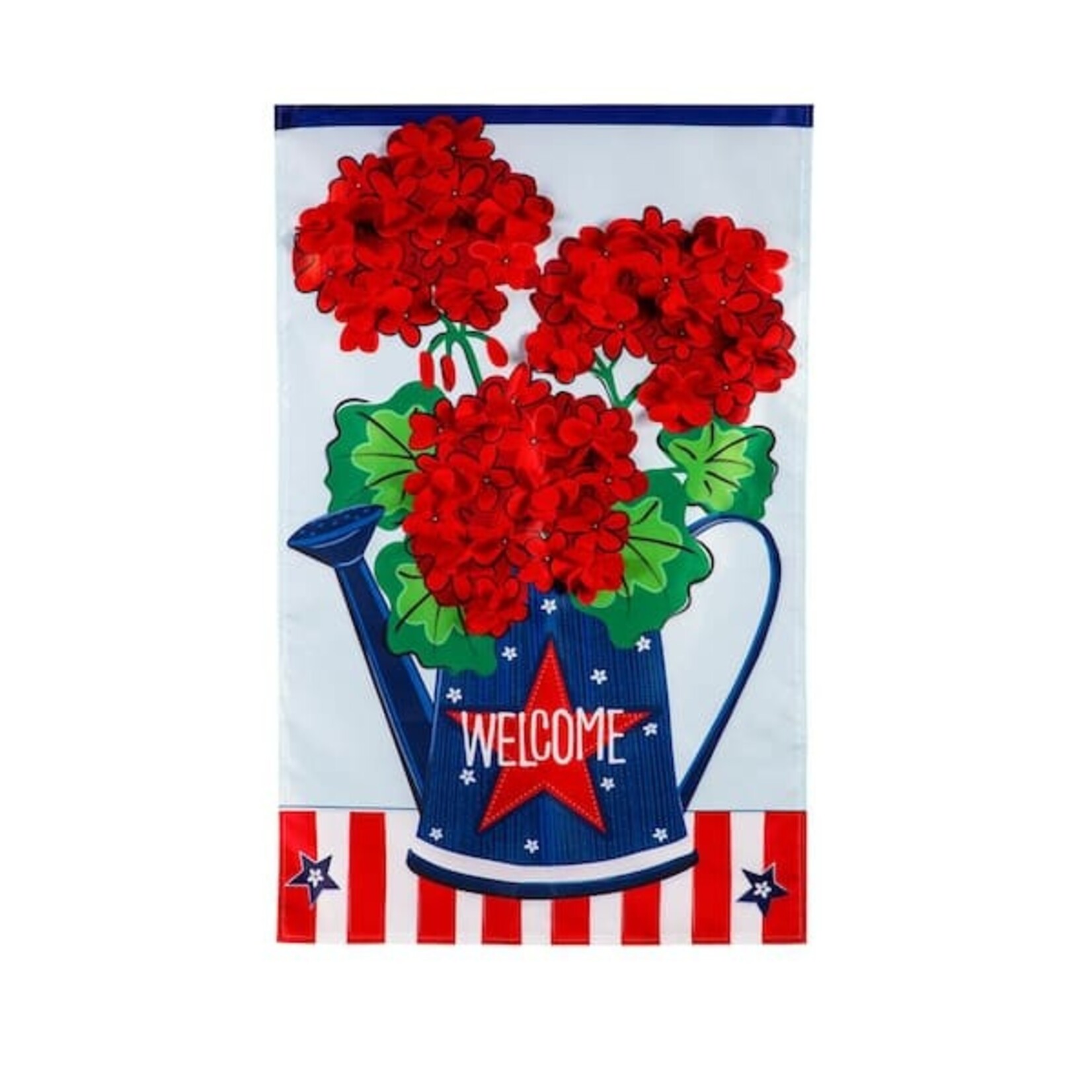 Evergreen Patriotic Geraiums Appliqué Standard House Flag