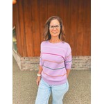 66 Disco 66 Disco Colorblock Striped Half Sleeve Sweater Orchid Petal