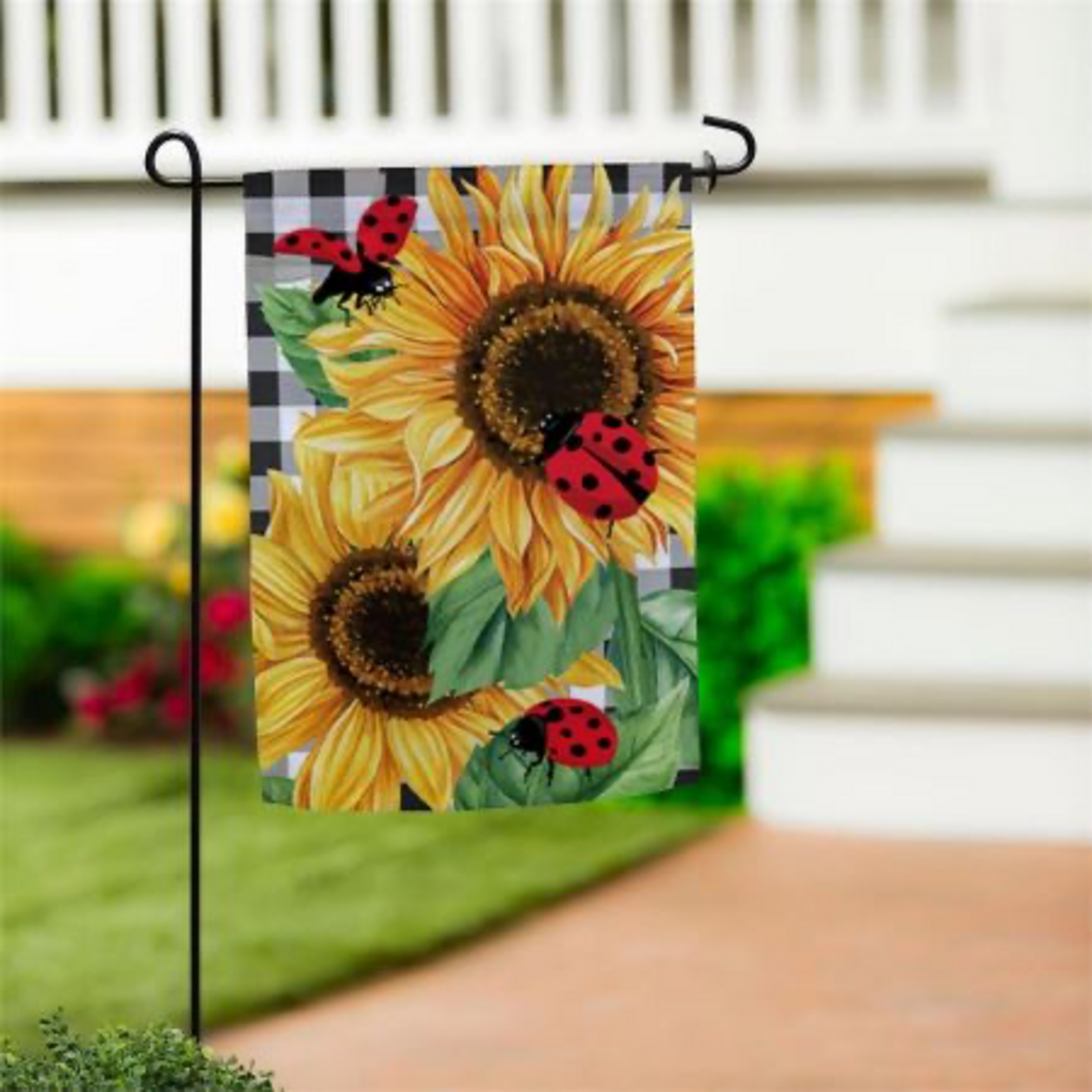Evergreen Sunflower Ladybugs Garden Flag