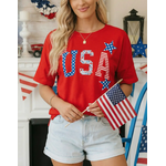 66 Disco 66 Disco USA Patriotic Star Patched Oversized Tee Red