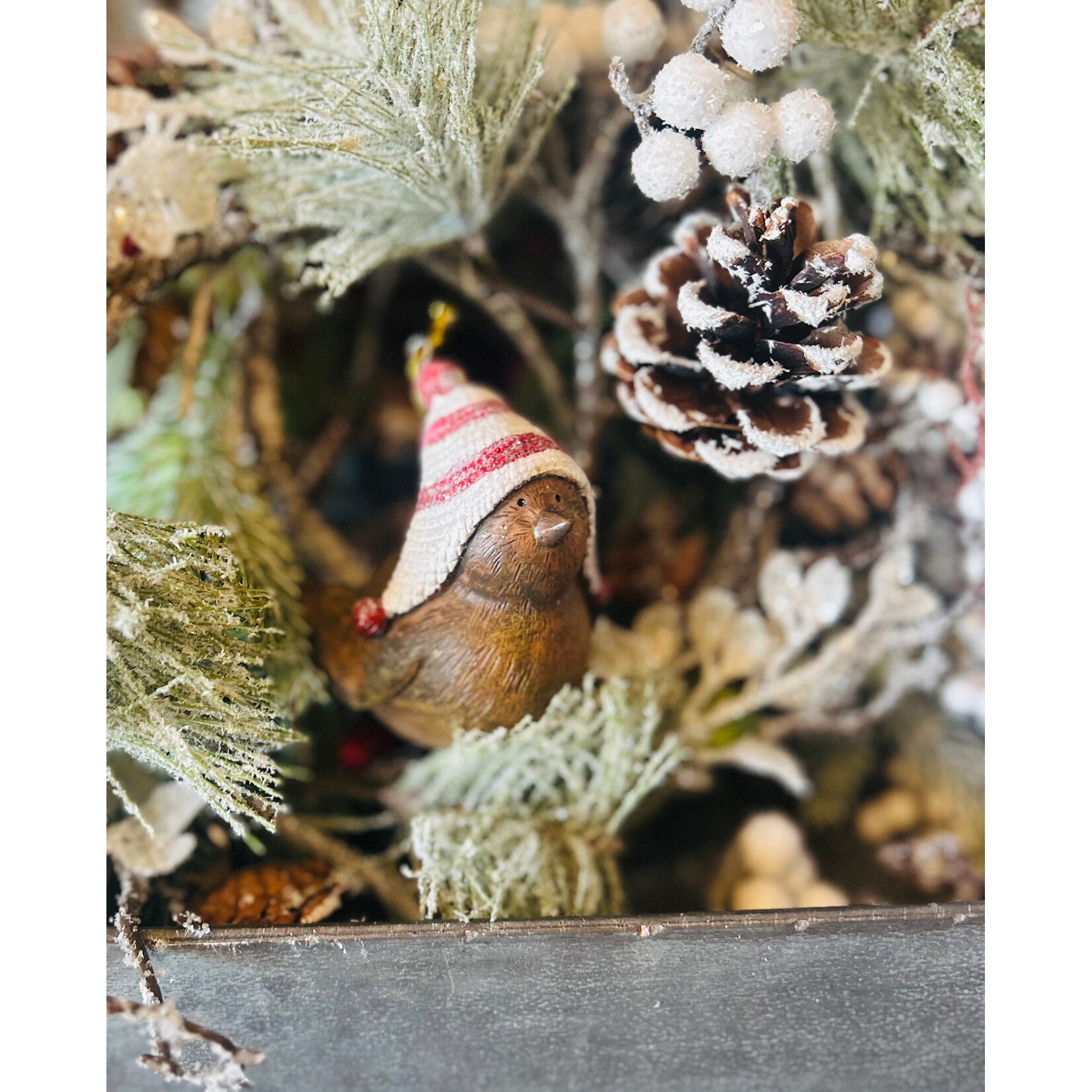 AGP Wooden Bird with Striped Hat Ornament