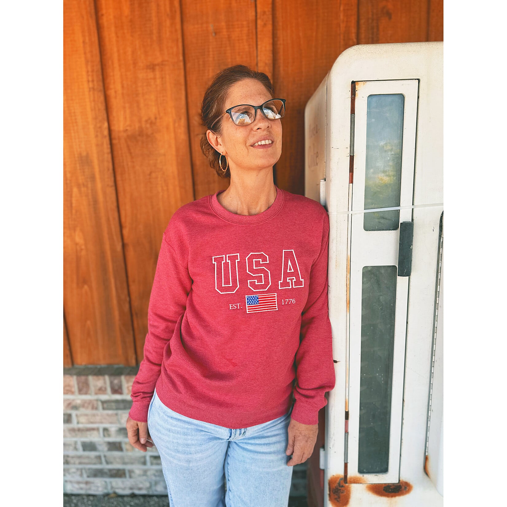 Top Notch Top Notch USA Embroidered Sweatshirt in Red