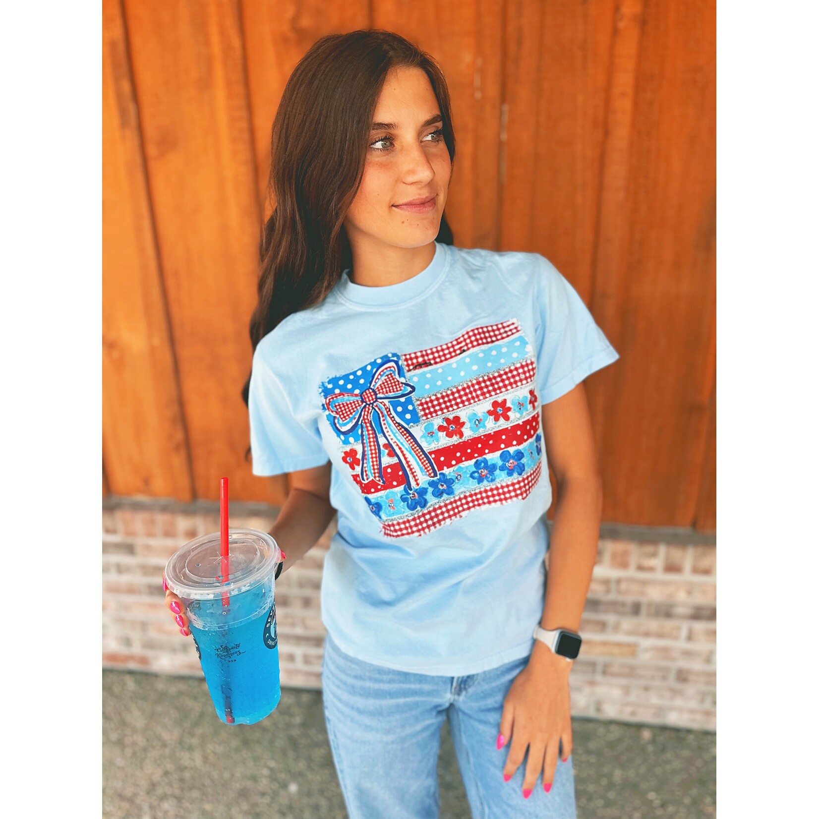 Top Notch Top Notch 4th of July Americana Bow Shirt