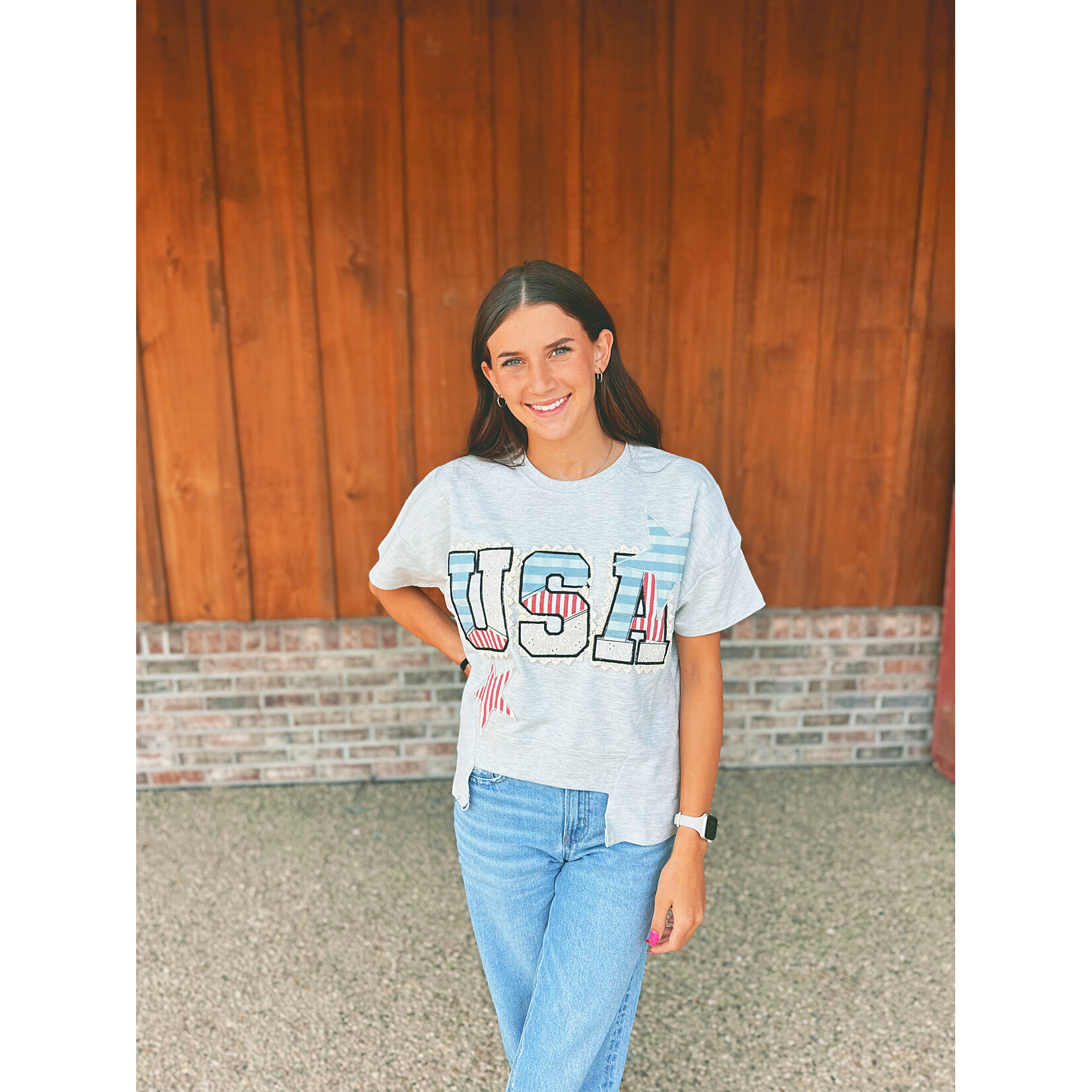 Simply Southern Simply Southern Tee USA Patch Light Heather