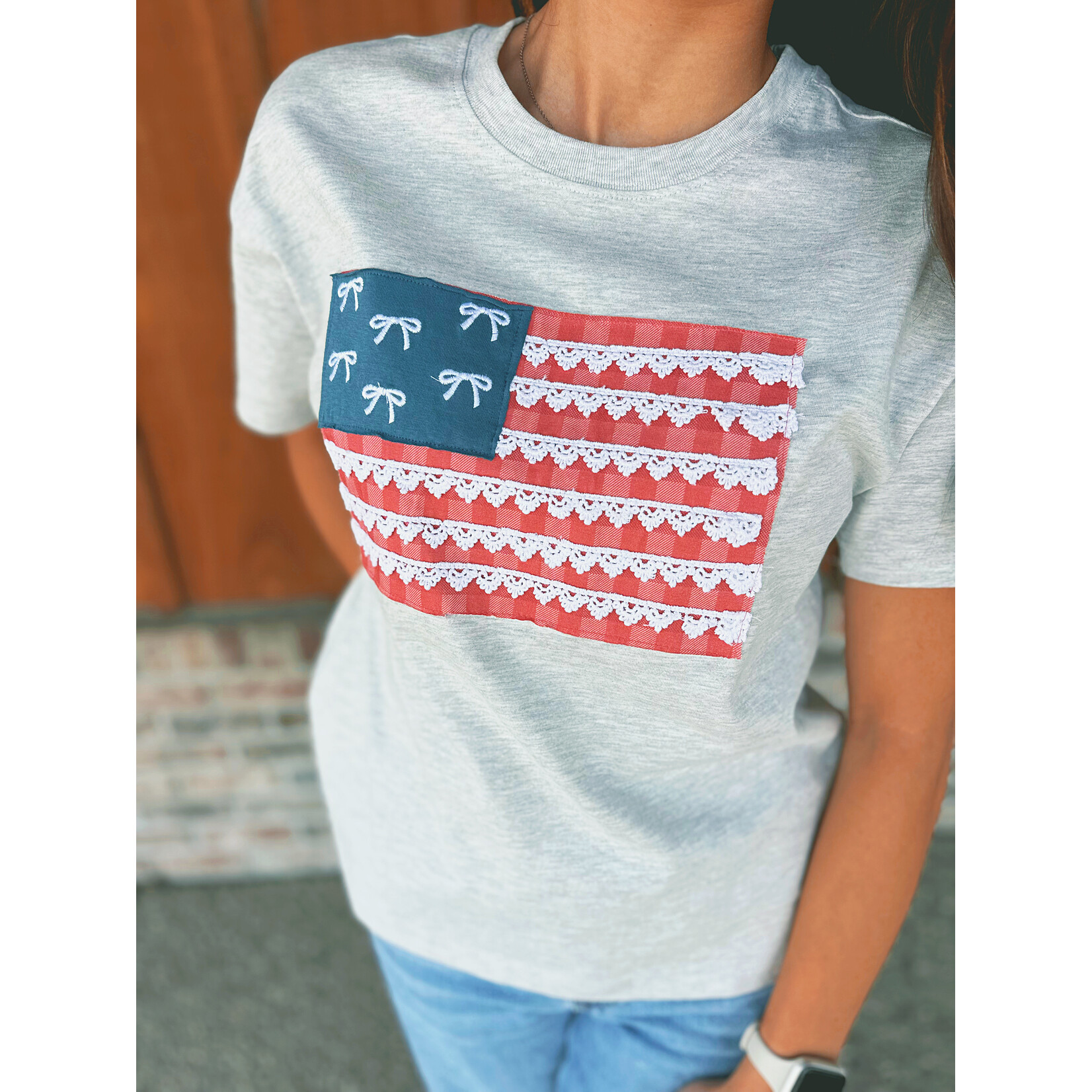 Simply Southern Simply Southern Flag Applique Tee Light Heather