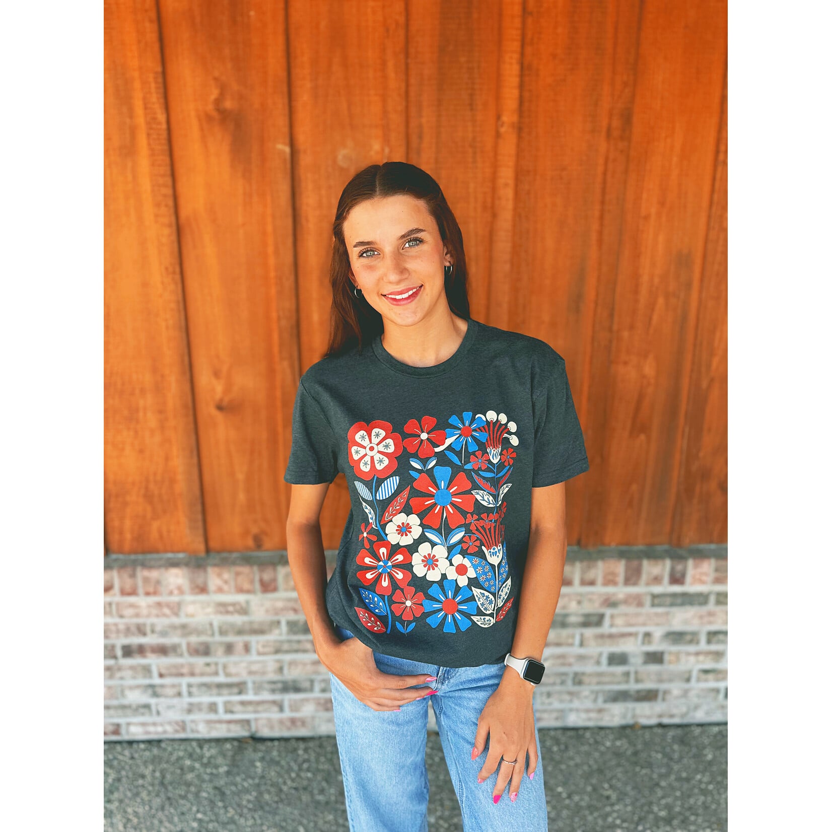 The Way Down South The Way Down South Patriotic Boho Floral Tee