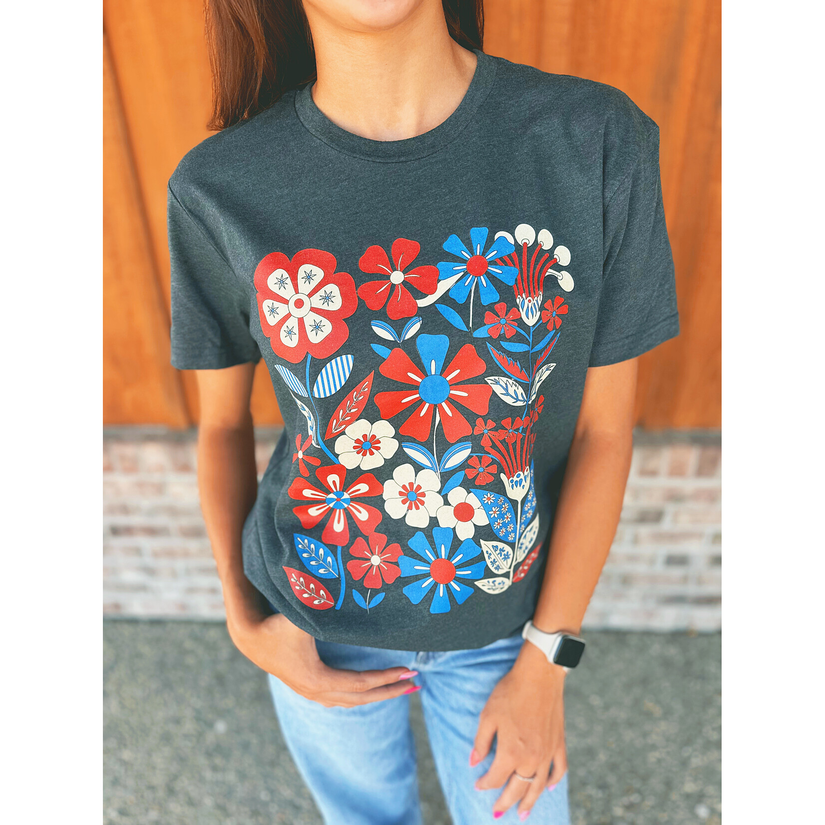 The Way Down South The Way Down South Patriotic Boho Floral Tee