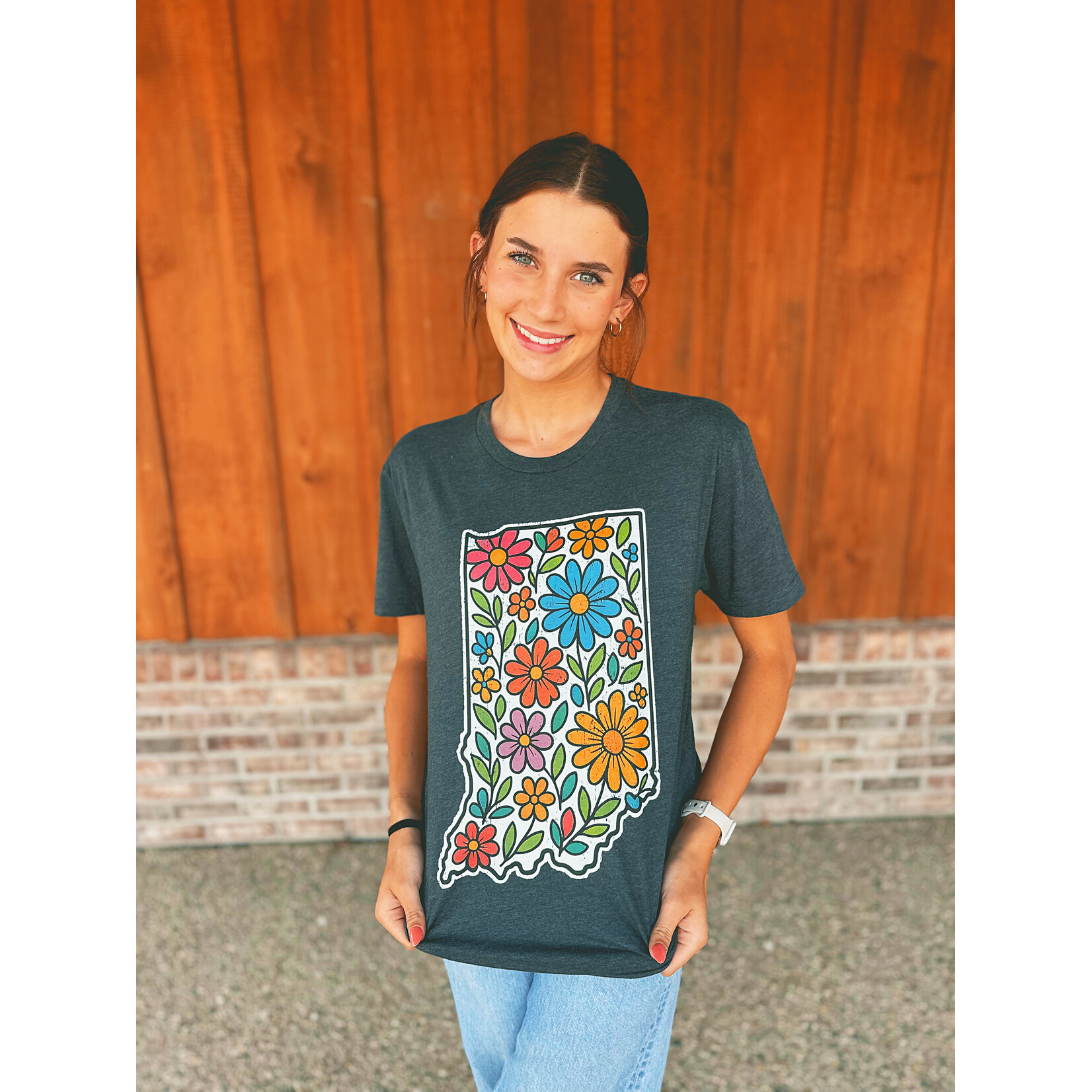 The Way Down South The Way Down South Retro Floral Indiana Graphic Tee Charcoal