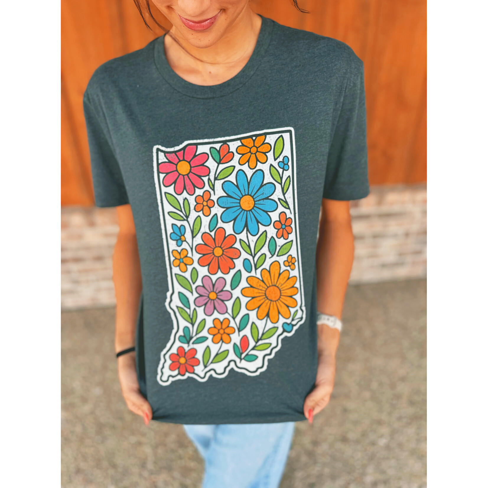 The Way Down South The Way Down South Retro Floral Indiana Graphic Tee Charcoal