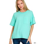 Zenana Zenana Raised Rib Exposed Seam Short Sleeve Top Mint