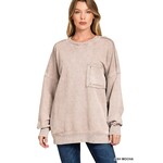 Zenana Zenana Halo Washed French Terry Exposed Seam Sweatshirt Ash Mocha