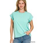 Zenana Zenana Cotton Folded Sleeve Heather Turquoise