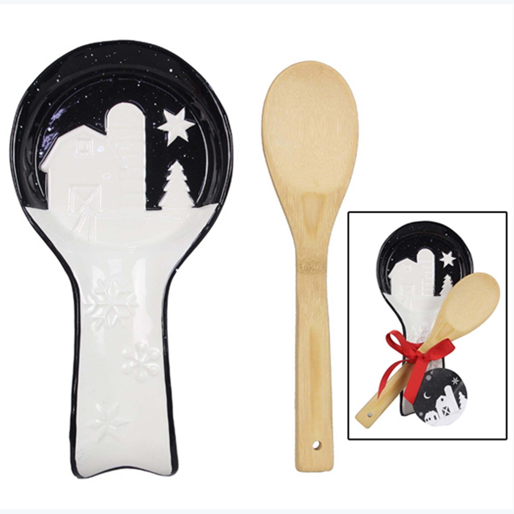 Youngs Country Christmas Spoon Rest w/Wooden Spoon