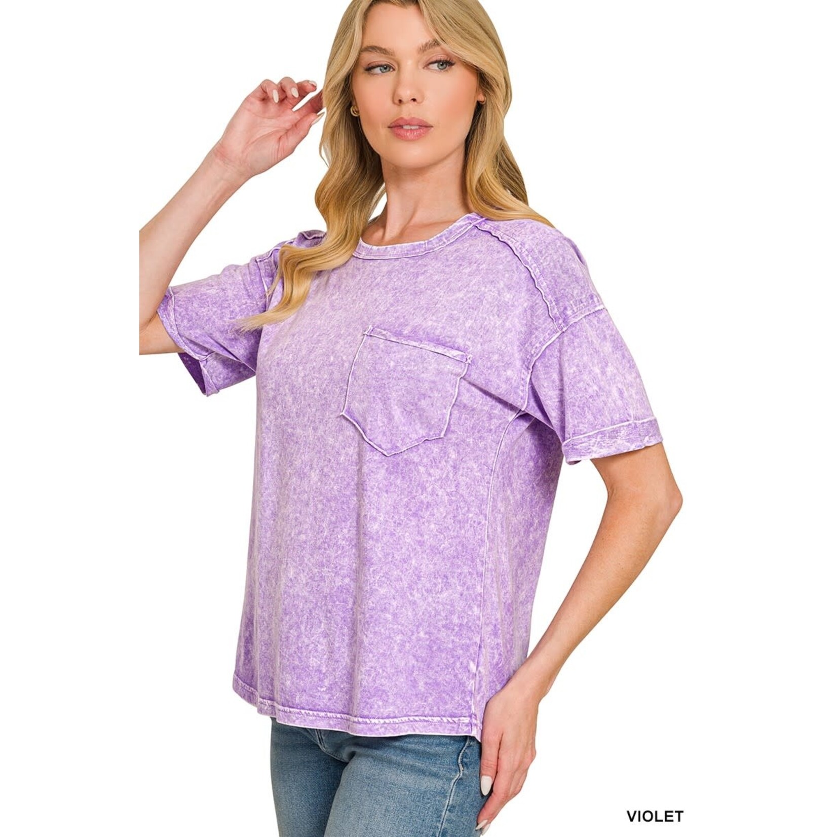 Zenana Zenana Halo Snow Washed Relaxed Fit Tee Violet