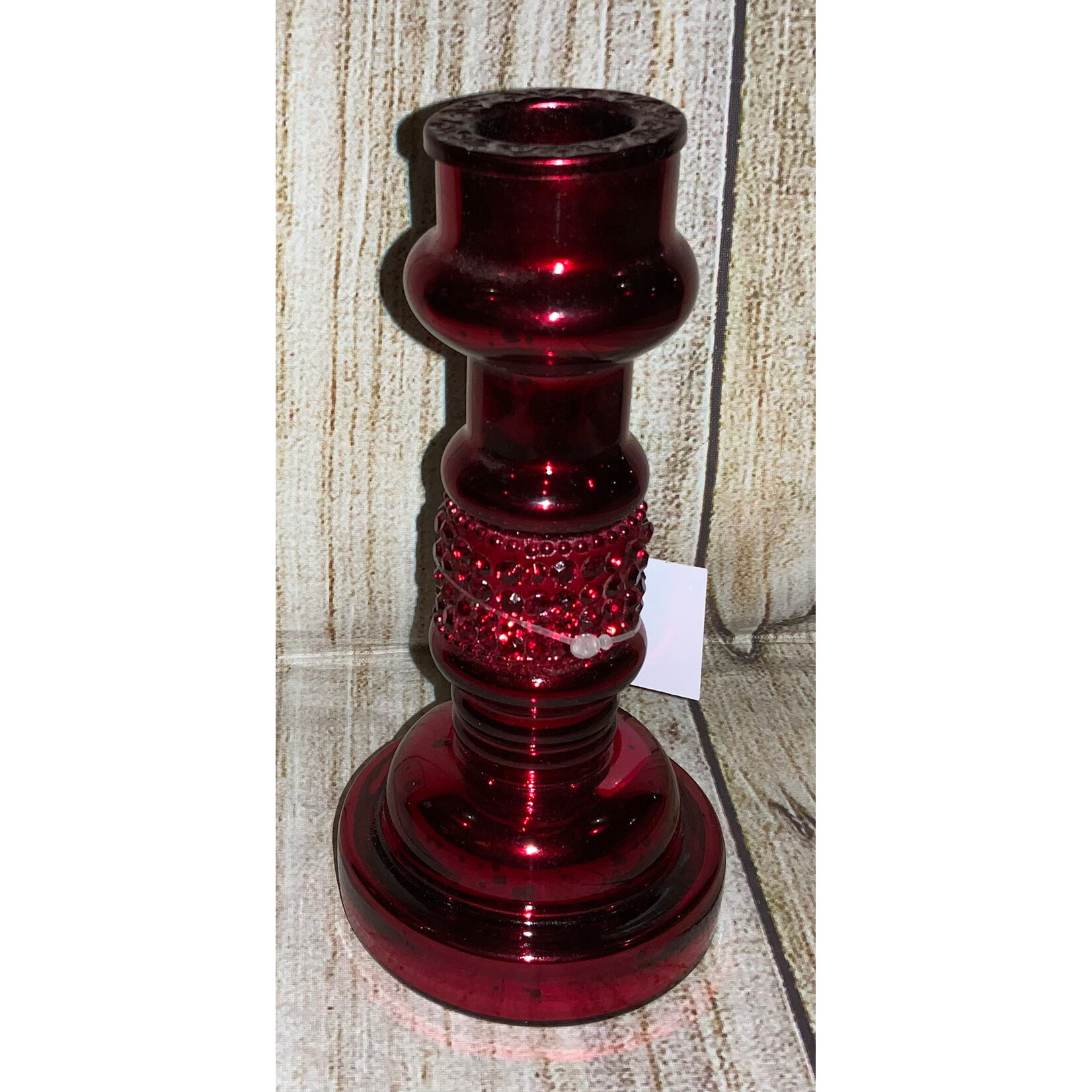 Youngs Red Mercury Glass Pillar Candlestick