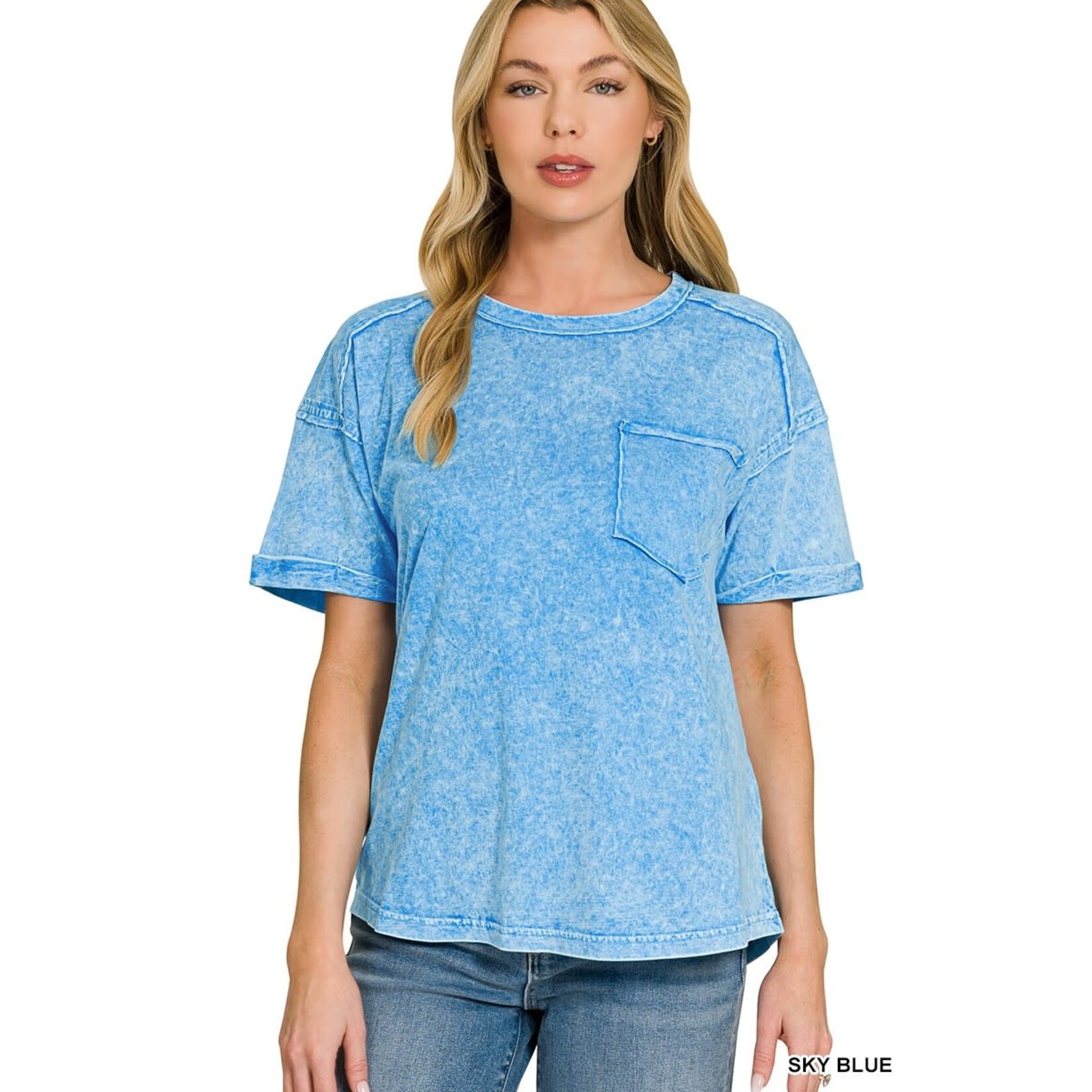 Zenana Zenana Halo Snow Washed Relaxed Fit Tee Sky Blue