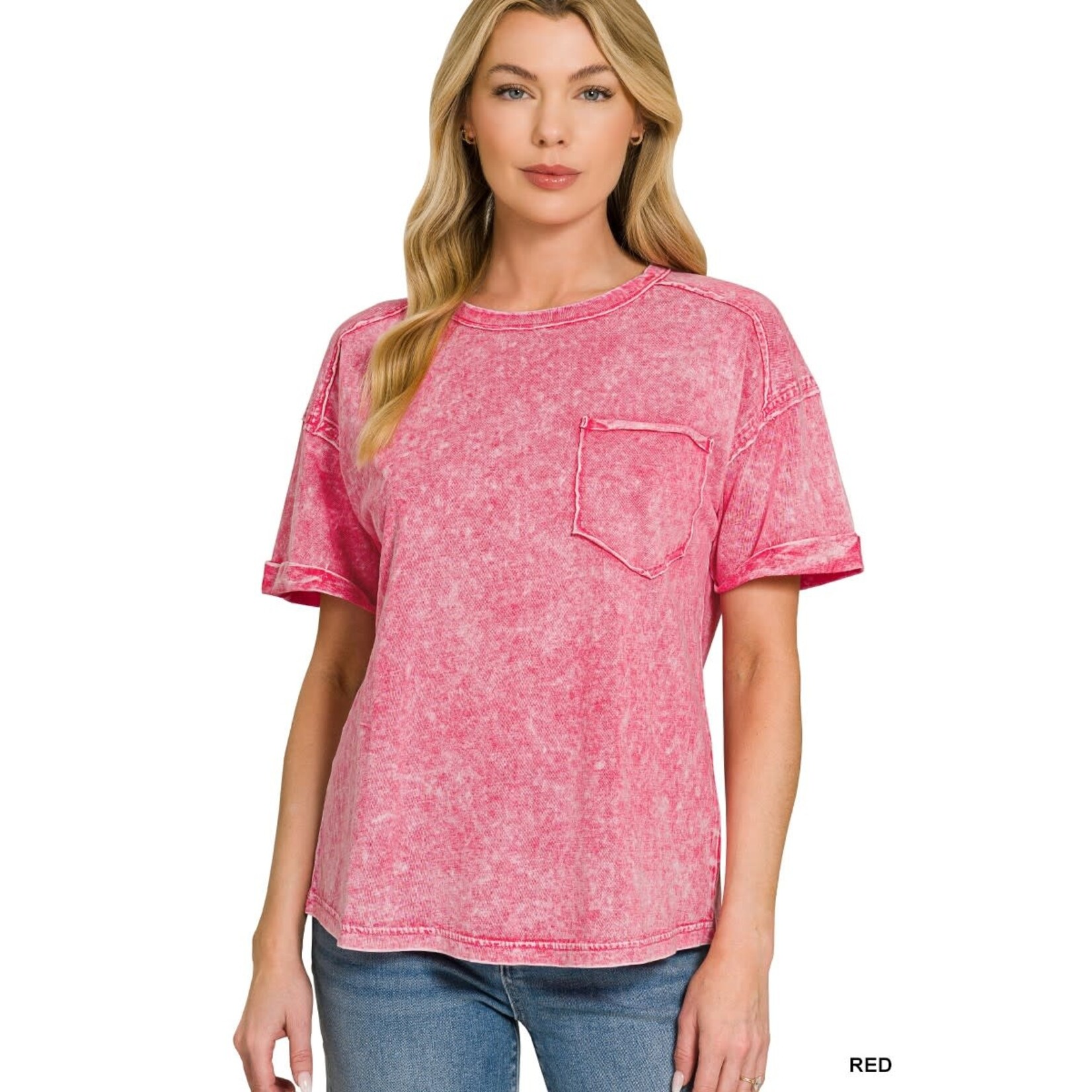 Zenana Zenana Halo Snow Washed Relaxed Fit Tee Red