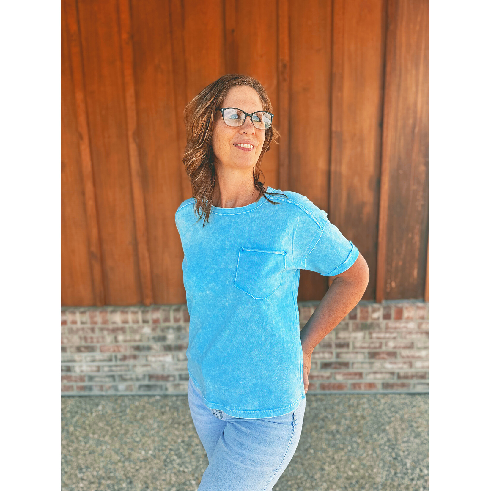 Zenana Zenana Halo Snow Washed Relaxed Fit Tee Sky Blue