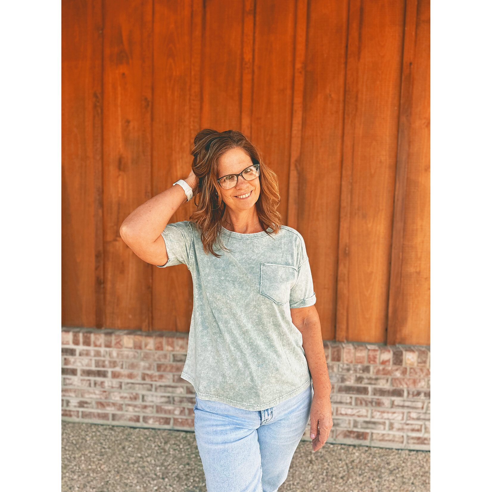 Zenana Zenana Halo Snow Washed Relaxed Fit Tee Lt Grey