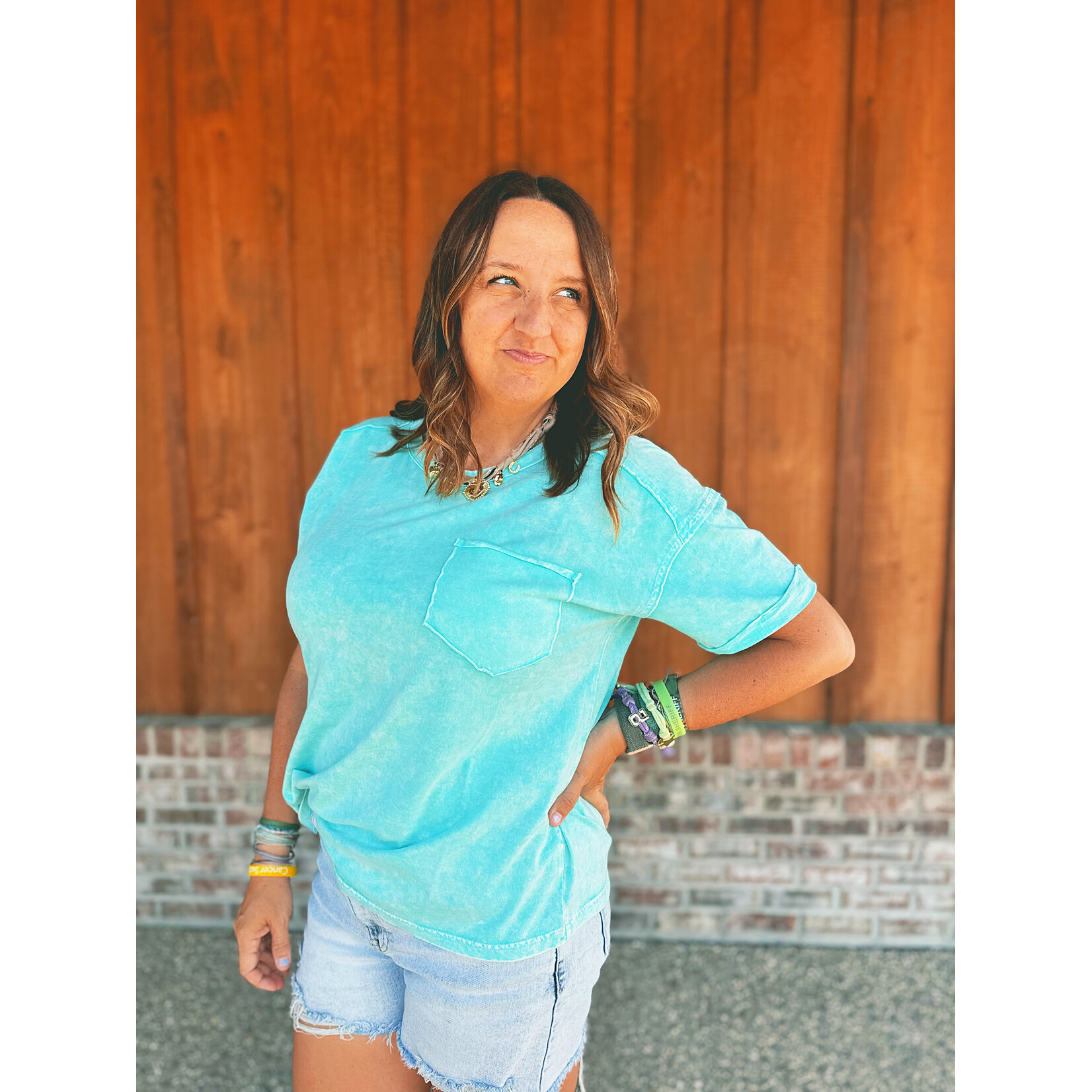 Zenana Zenana Halo Snow Washed Relaxed Fit Tee Mint