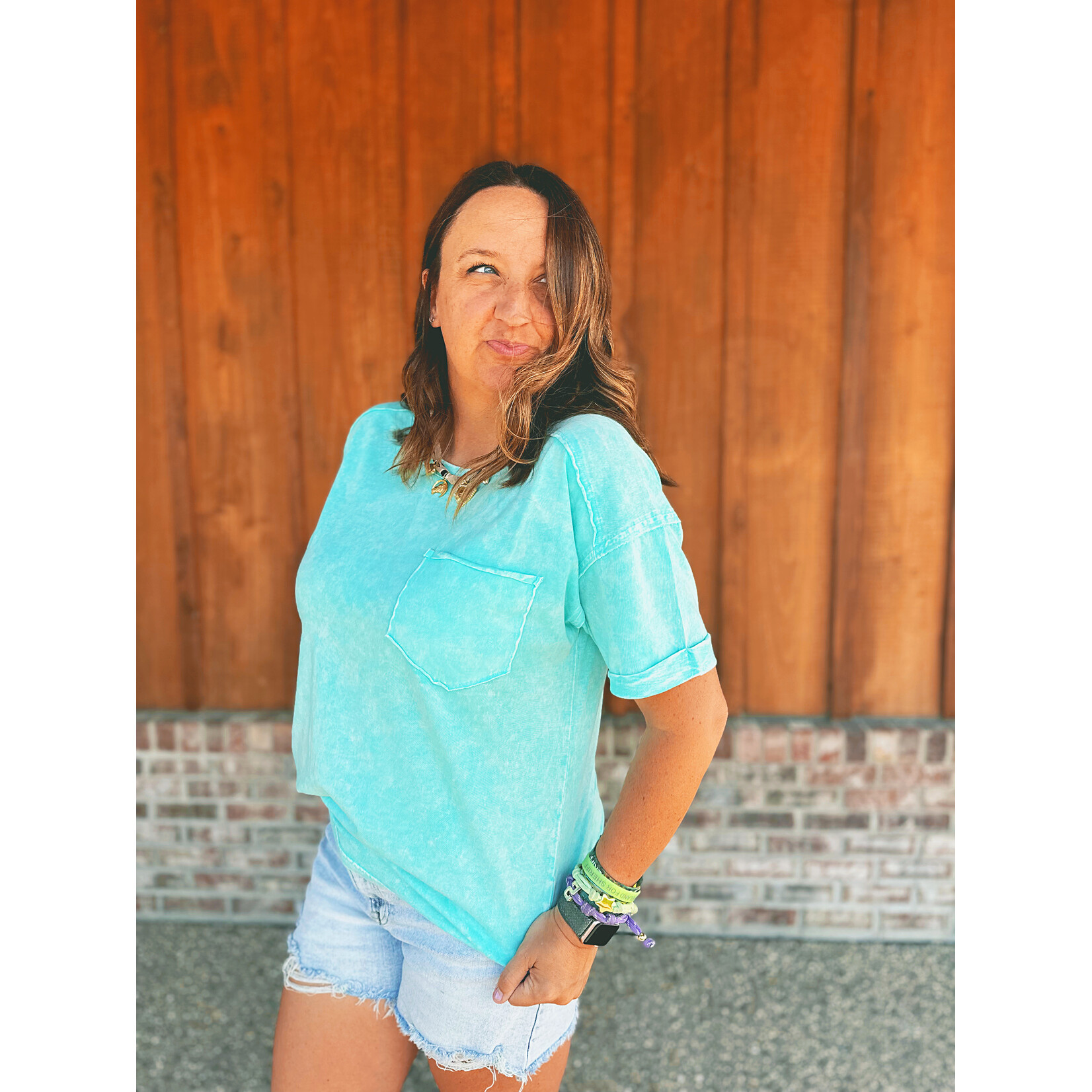 Zenana Zenana Halo Snow Washed Relaxed Fit Tee Mint