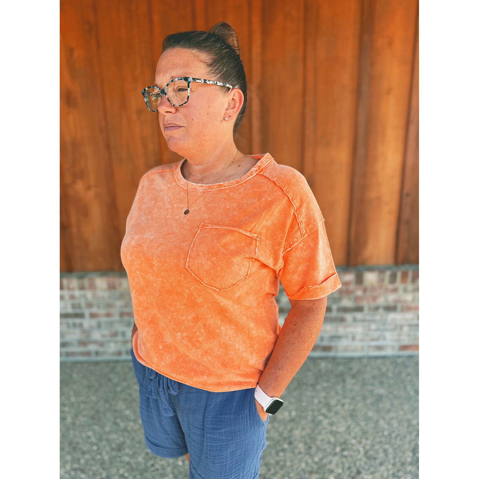 Zenana Zenana Halo Snow Washed Relaxed Fit Tee Orange