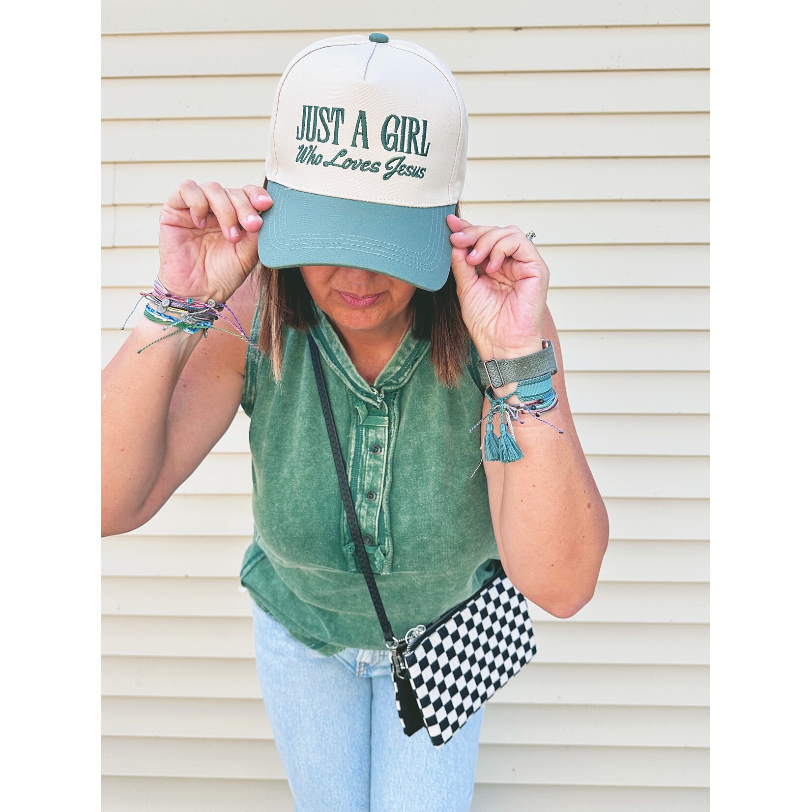 Zenana Zenana Just A Girl Who Loves Jesus Canvas Cap Dark Forest