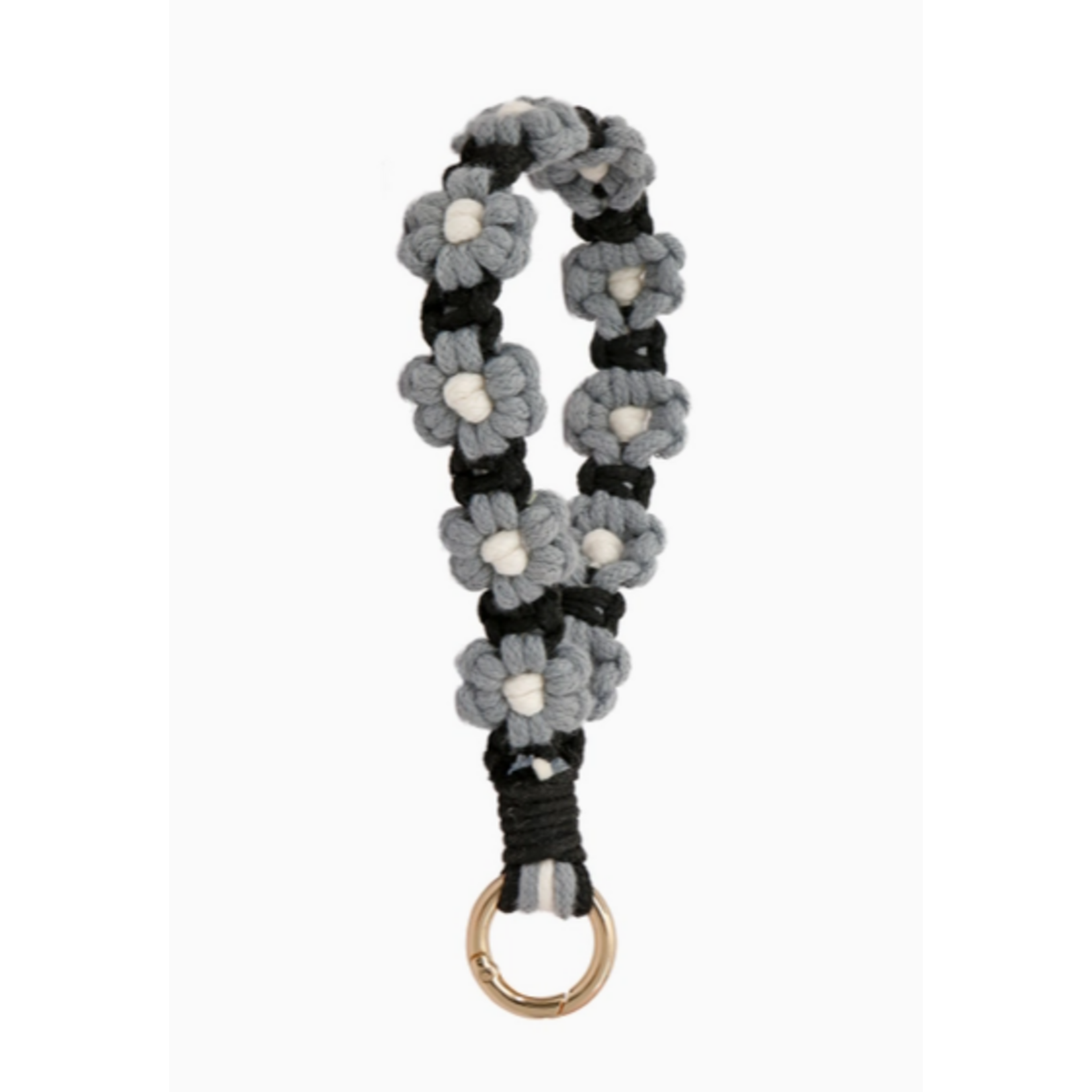 Adorro Adorro Macrame Daisy Wristlet Keychain Black