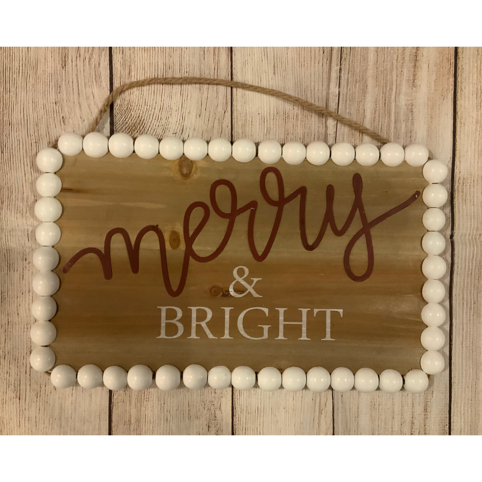 Youngs Beaded Christmas Wall Sign Merry & Bright