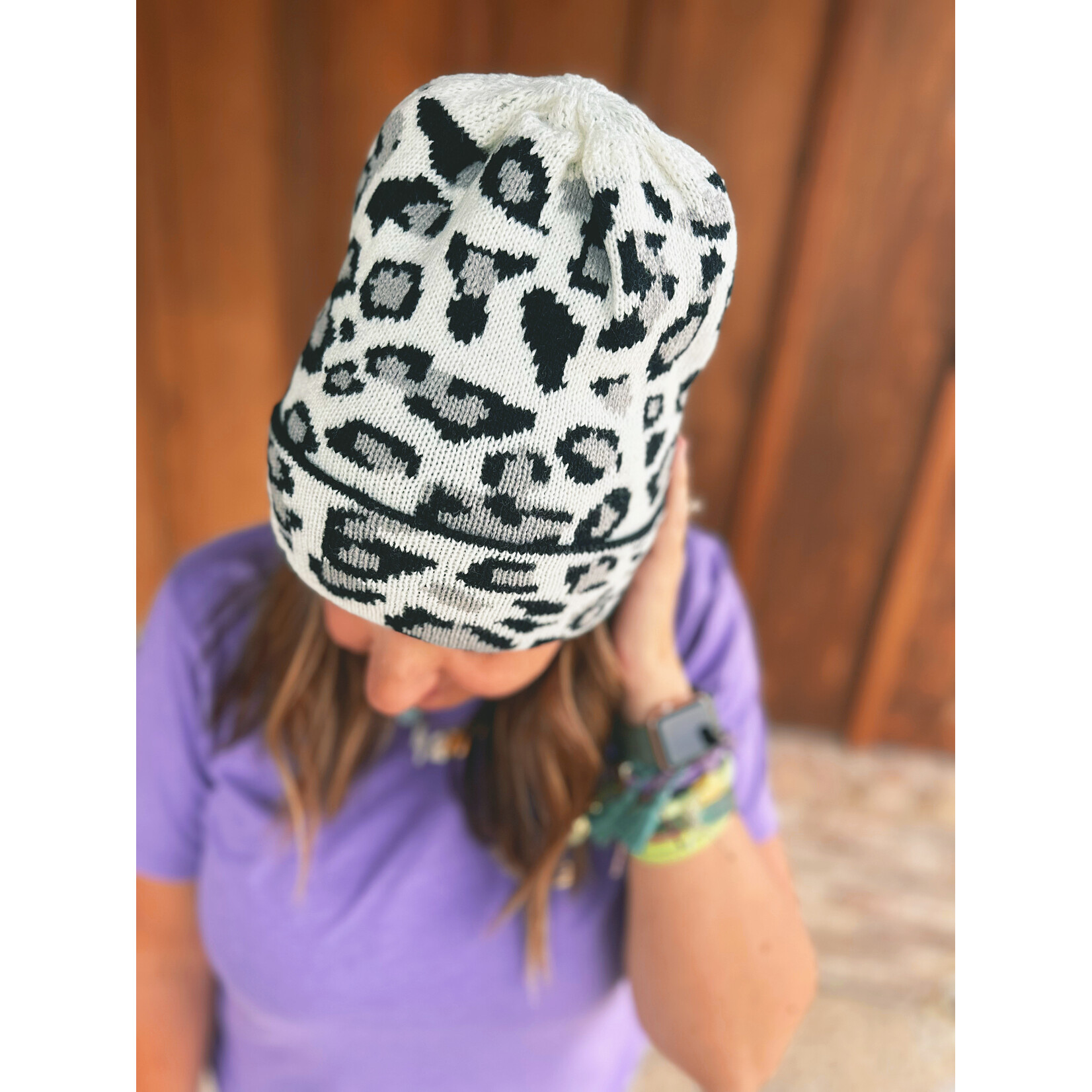 Victoria Leland Leopard Knit Beanie