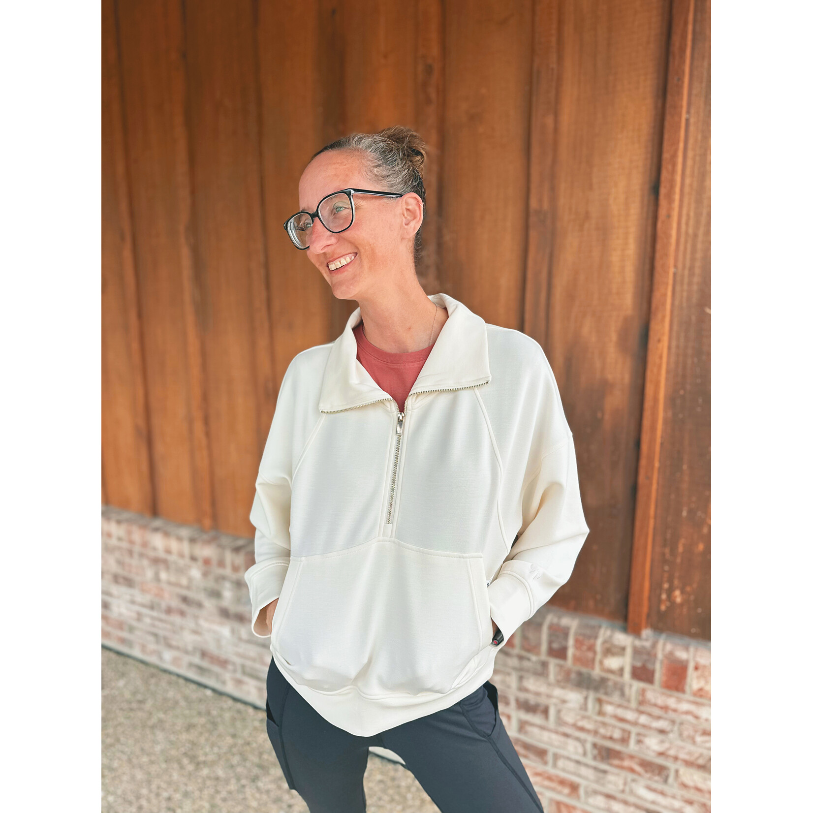 Simply Southern Simply Southern Pullover Lounge Zip Ivory