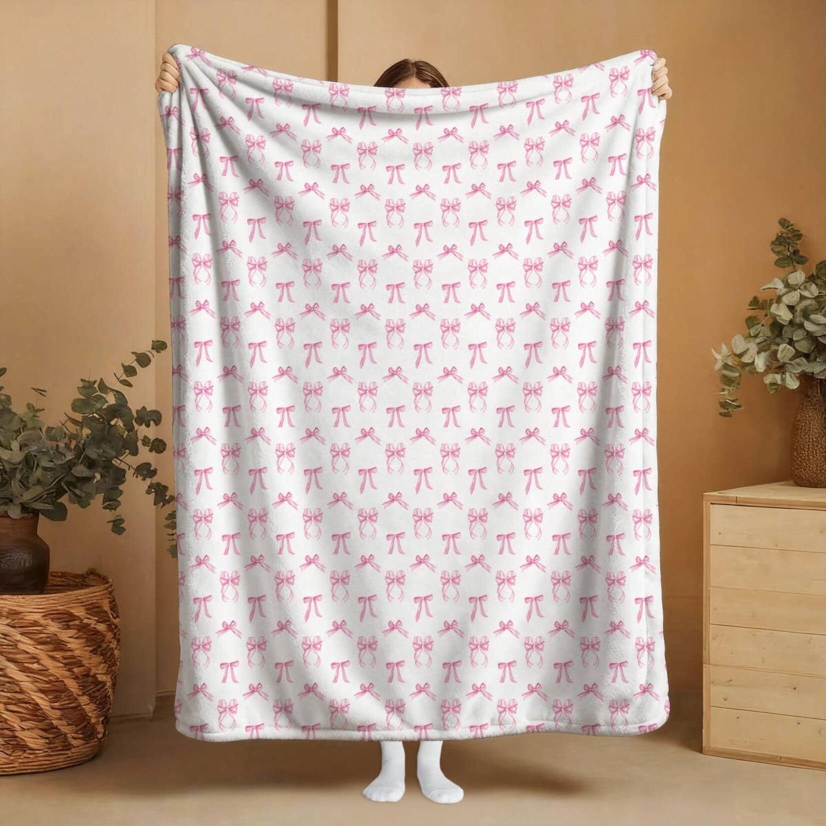 Duke Imports Pink Bows Plush Travel Blanket w/Matching Case