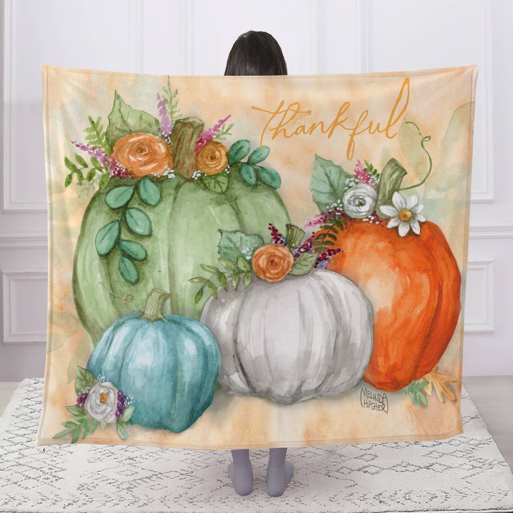 Duke Imports Thankful Pumpkins Faux Fur Throw