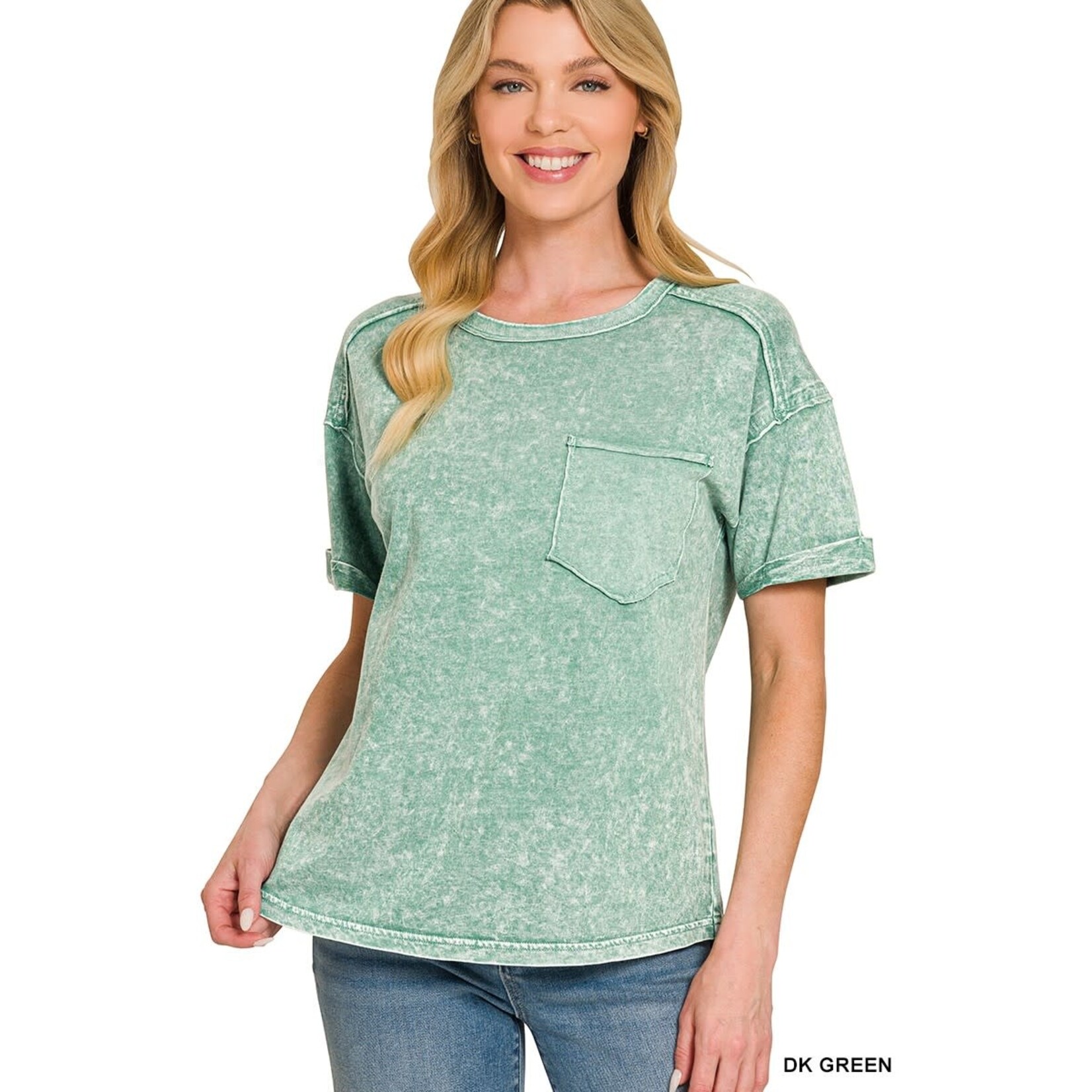Zenana Zenana Halo Snow Washed Relaxed Fit Tee Dark Green