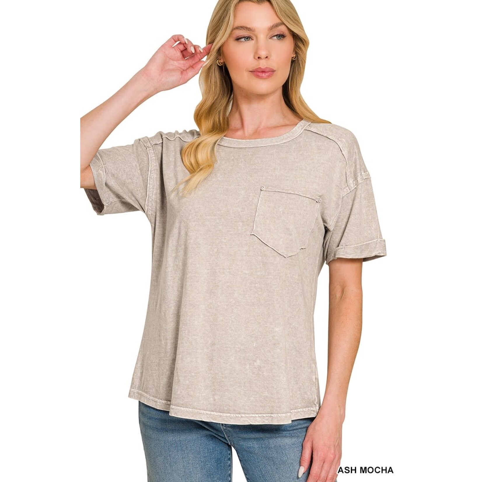 Zenana Zenana Halo Snow Washed Relaxed Fit Tee Ash Mocha