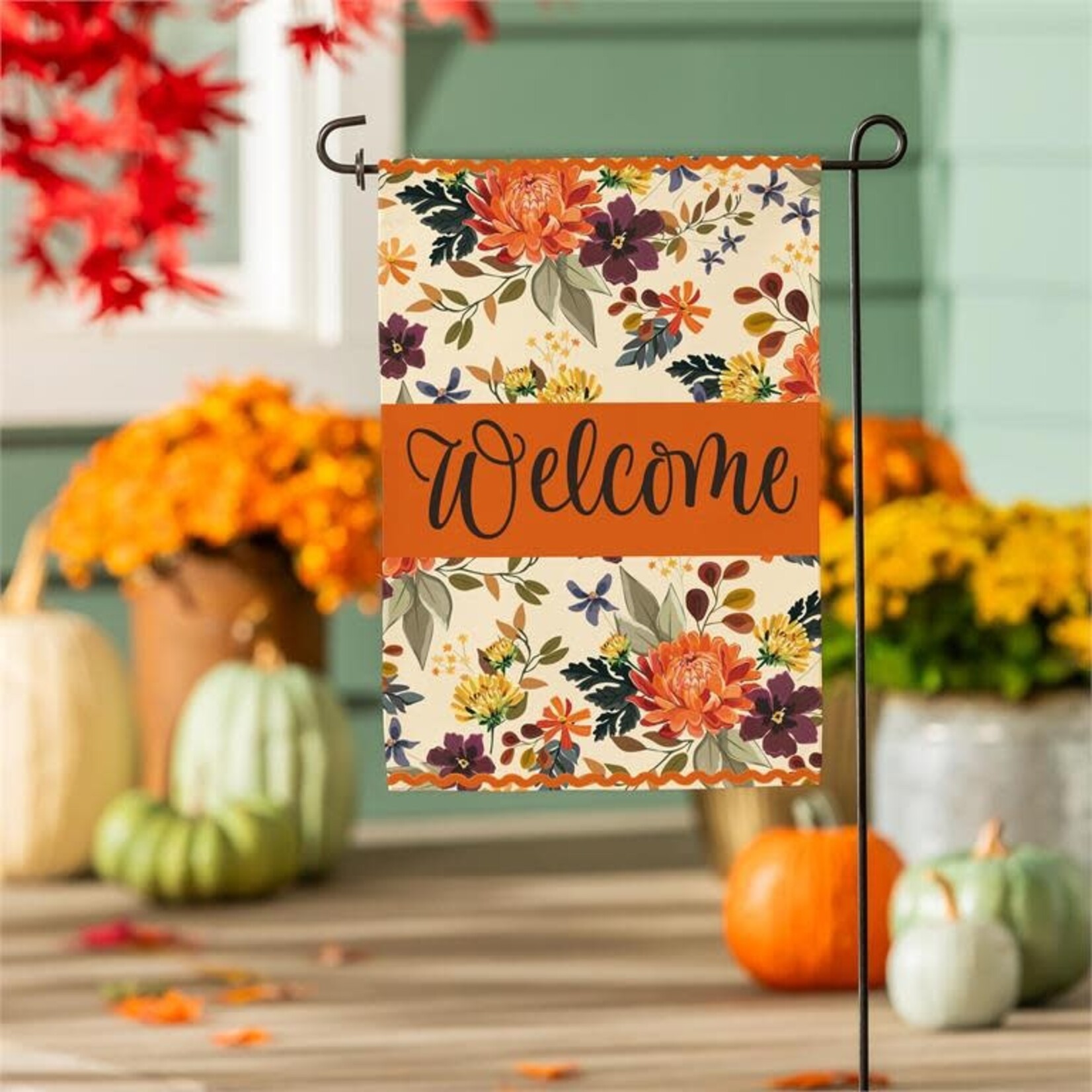 Evergreen Fall Floral Welcome Garden Flag
