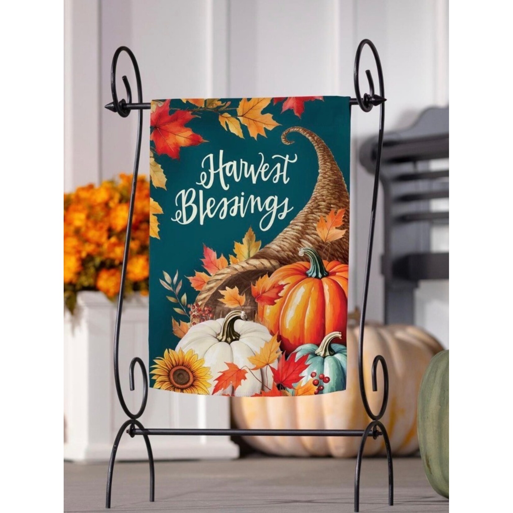 Evergreen Thanksgiving Harvest Blessings Garden Flag