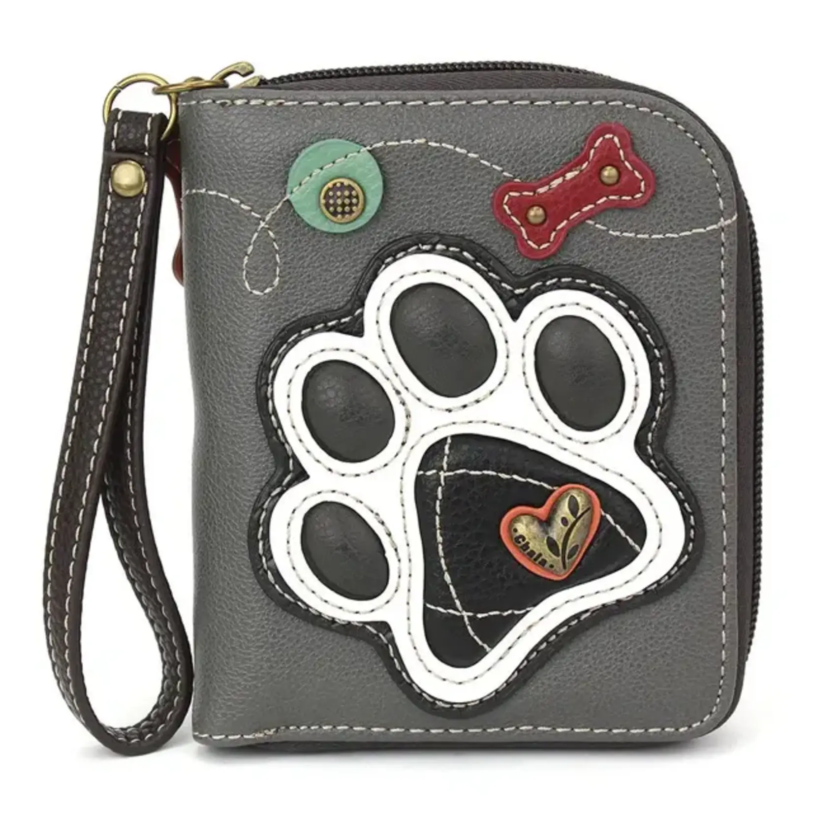 Chala Chala 839 Zip Around Wallet Black Pawprint Gray